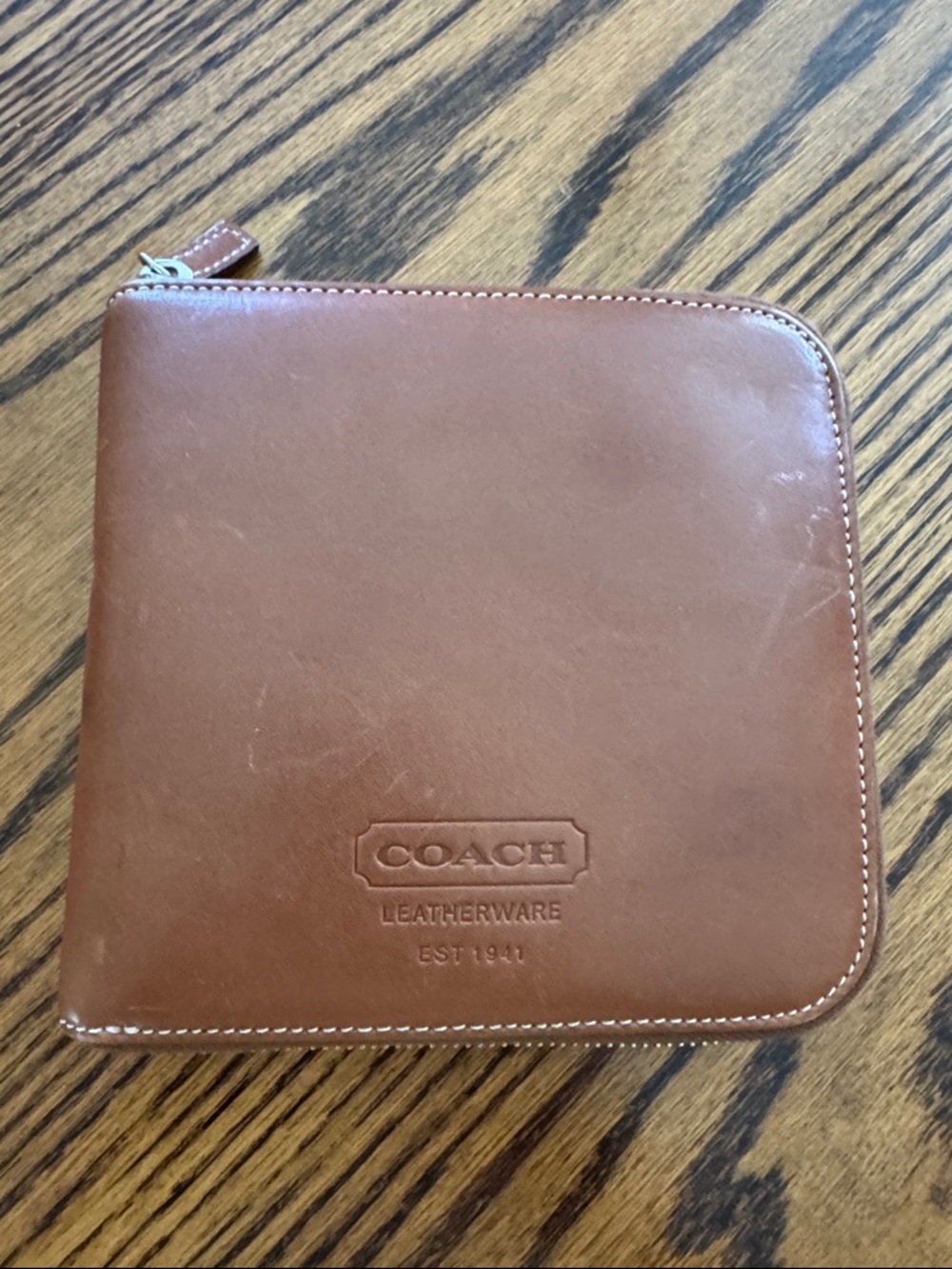 Vintage Coach Brown Leather Zip-Around CD Case
